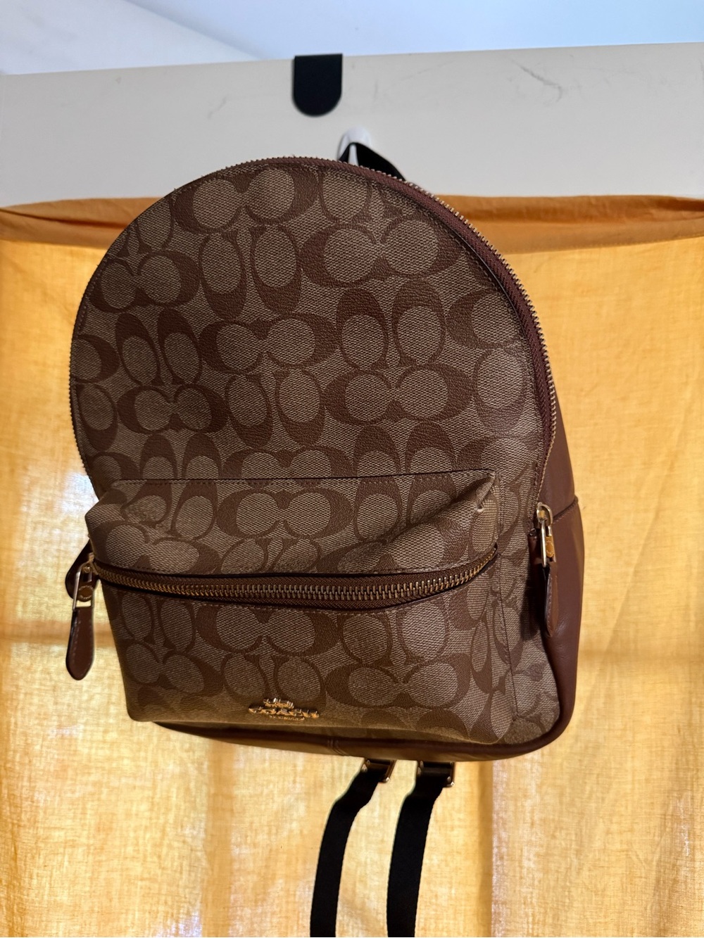 Coach Brown Leather Backpack with Zip Pocket